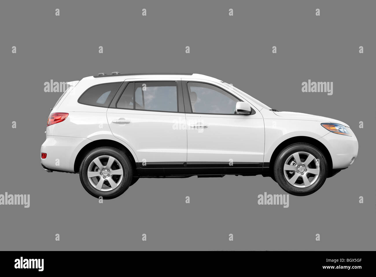 Side view cut-out of a  Hyundai Santa Fe, a mid-size crossover SUV.  EDITORIAL USE ONLY Stock Photo