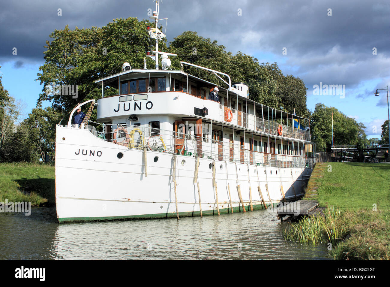 Old river steam boat M/S Juno, Göta Canal, Sweden. Stock Photo