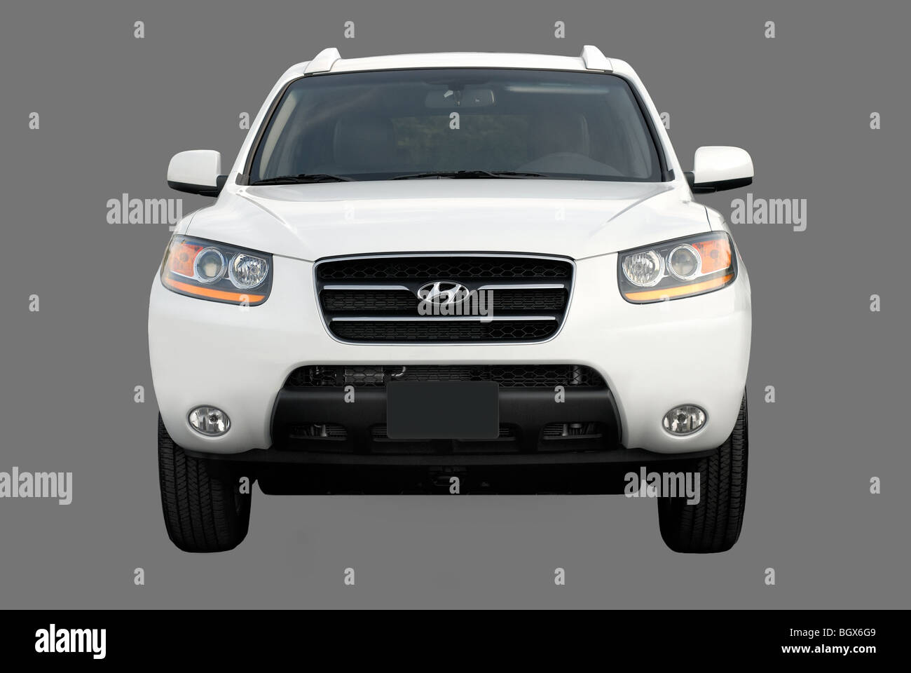 Front view cut-out of a  Hyundai Santa Fe, a mid-size crossover SUV.  EDITORIAL USE ONLY Stock Photo