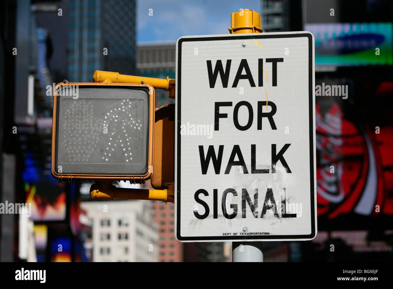 US street signs on Times Square and Fashion district in New York city Stock Photo