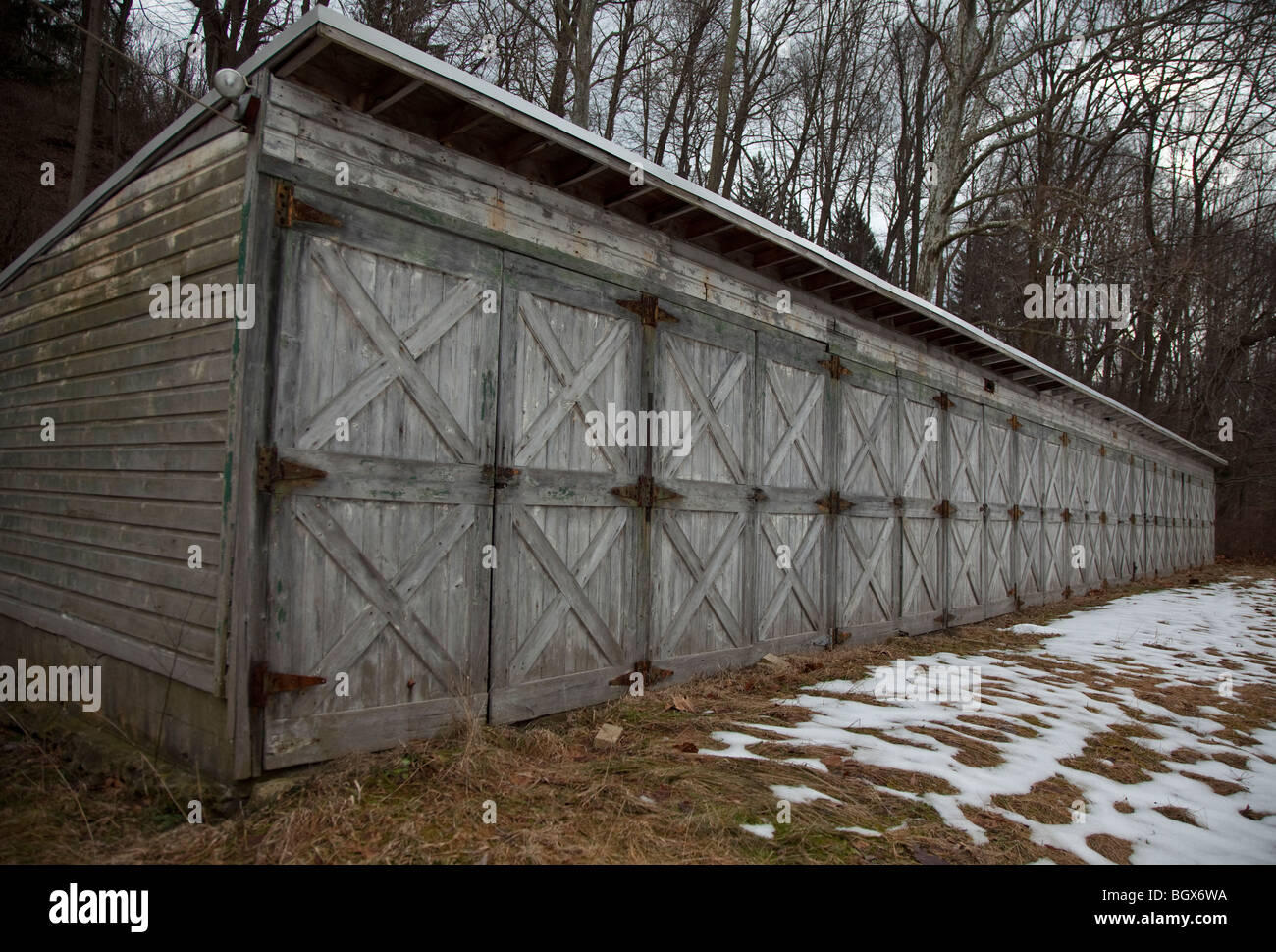 Old wooden storage lockers Stock Photo Alamy