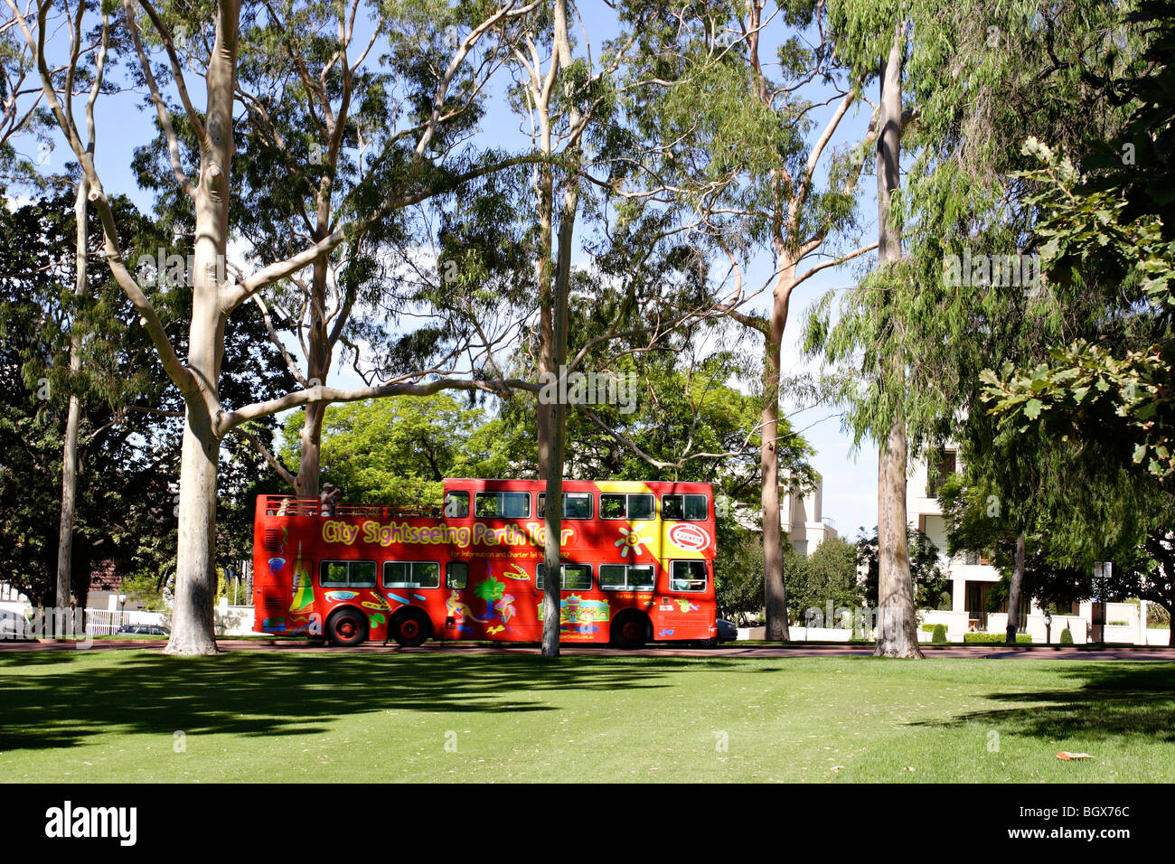 City sightseeing tour bus at Kings Park in Perth, Western Australia. Stock Photo