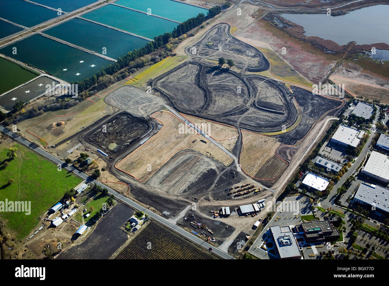 aerial view above construction eco friendly Ellis Creek Water Recycling Facility Petaluma California Stock Photo