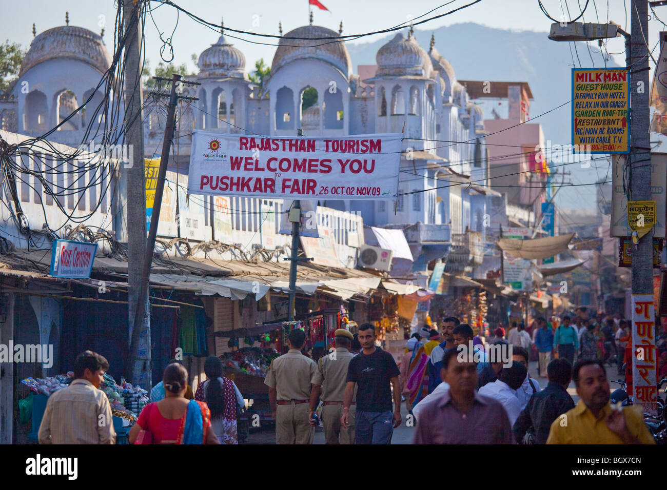 Rajasthan Tourism Welcomes You, Camel Mela in Pushkar India Stock Photo