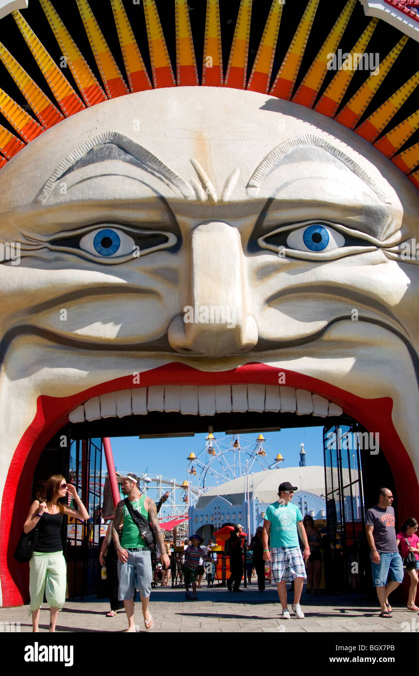 Entering Luna Park amusement park, St Kilda, Melbourne, Australia Stock
