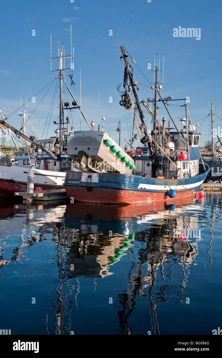 Fishing vessels docked in Seattle's fisherman's terminal Stock Photo