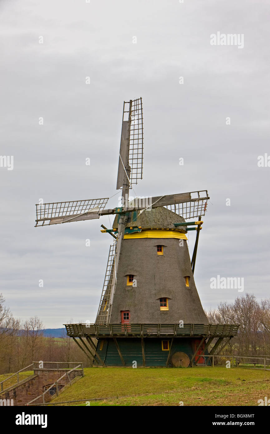 Windmill (Windmuehle aus Borsfleth) on display at Hessenpark (Open Air Museum), Neu-Anspach, Hessen, Germany, Europe. Stock Photo