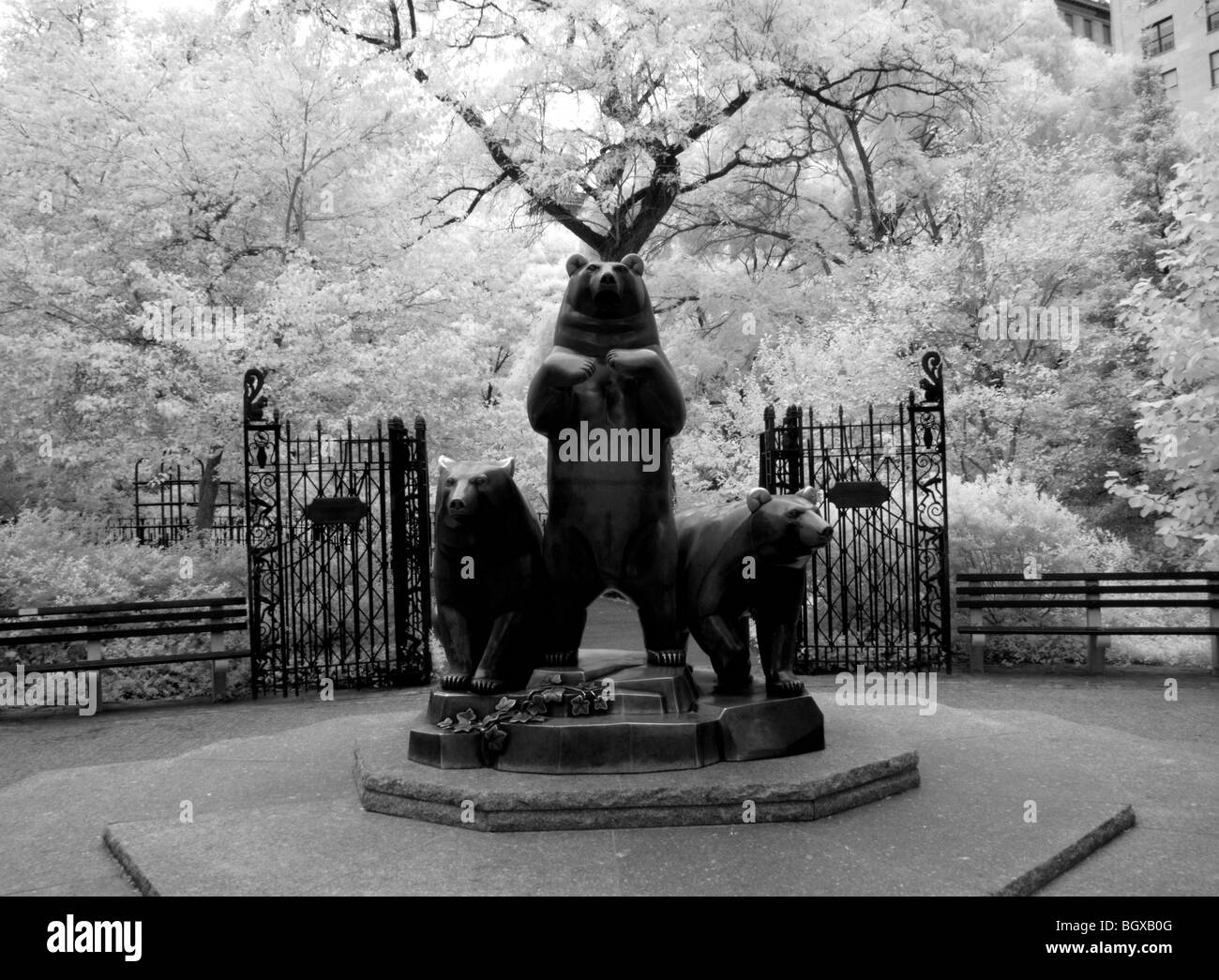 Infrared black and white of sculpture in Central Park New York City Stock Photo
