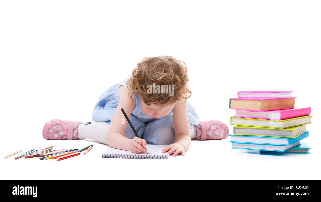 Little Girl Drawing Stock Photo