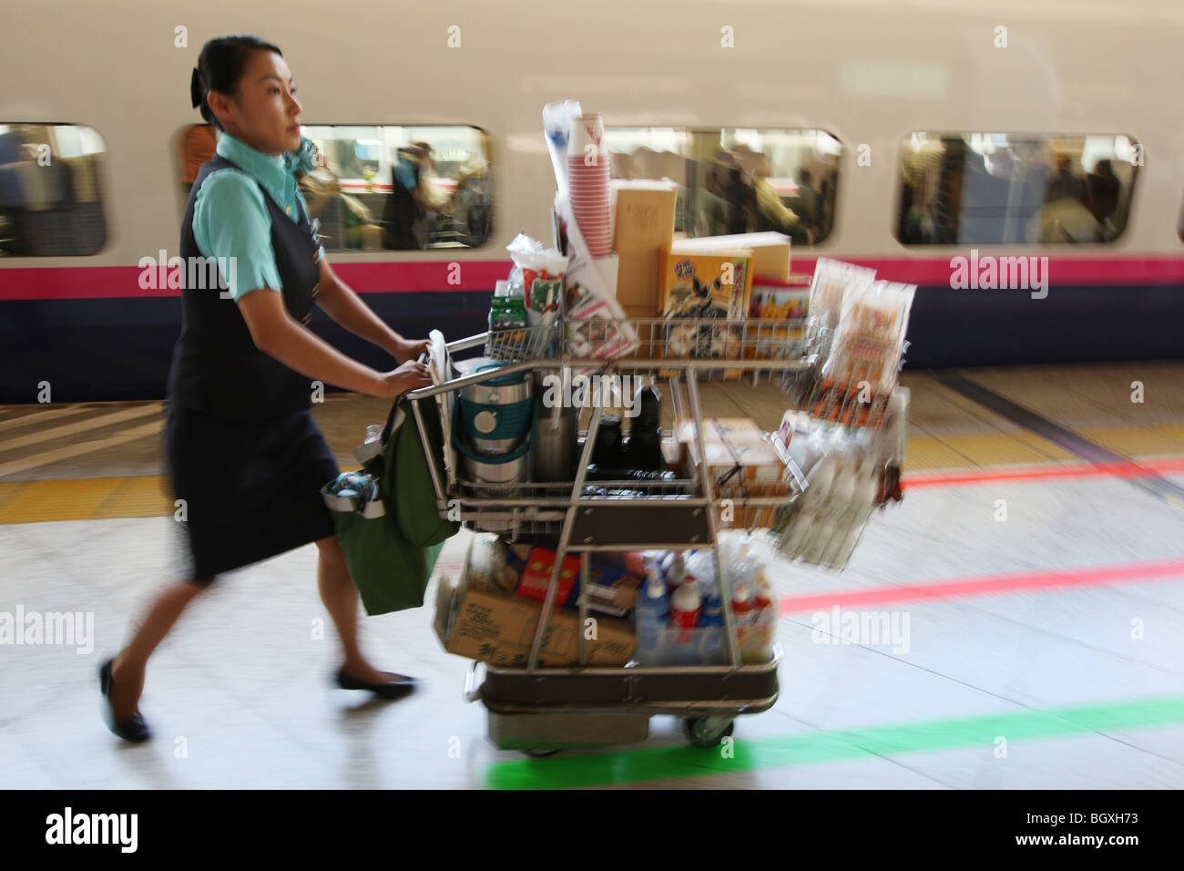 coffee cart girl on the JR East Railway shinkansen bullet trains, Japan Stock Photo Alamy