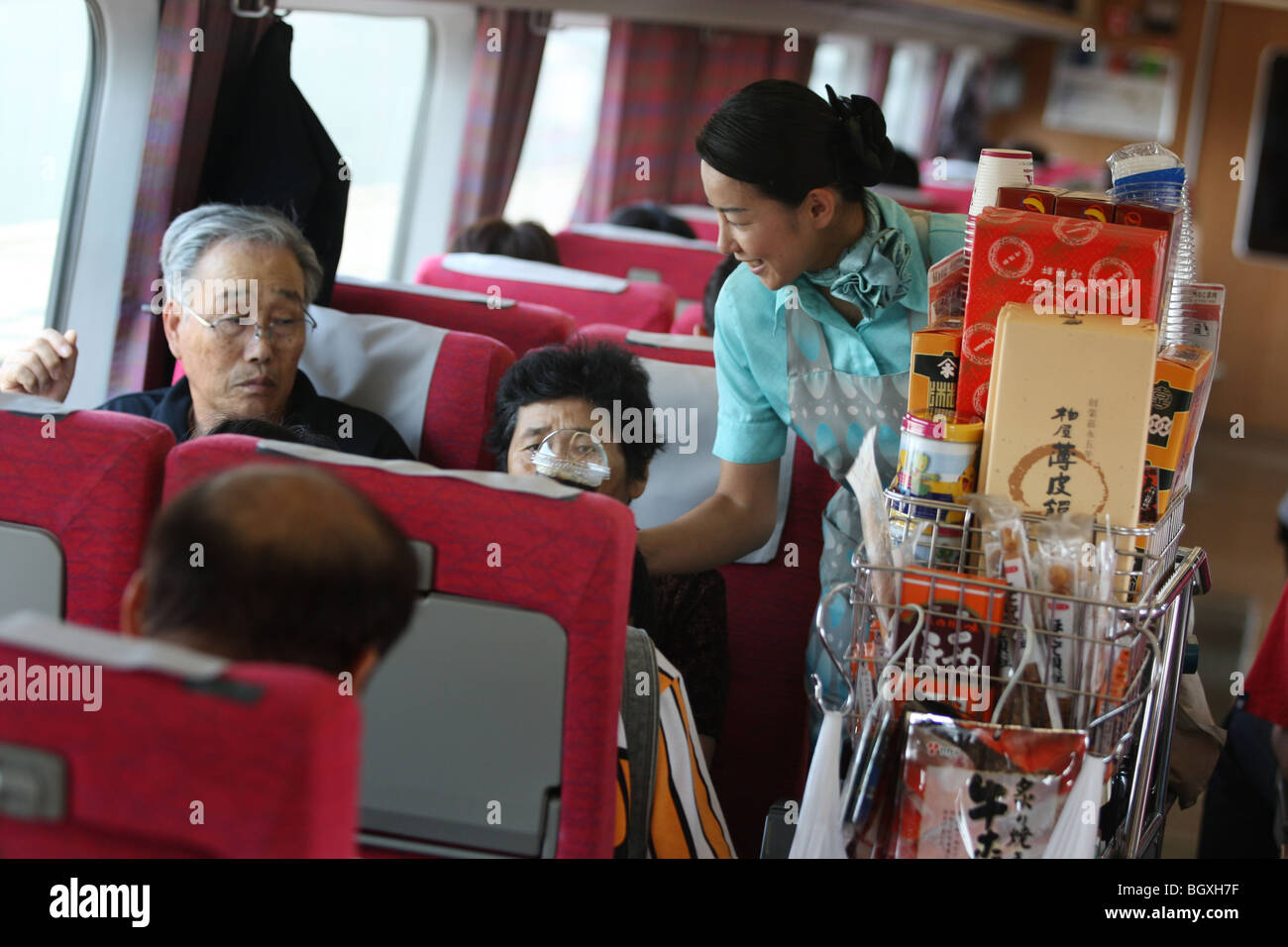 coffee cart girl on the JR East Railway shinkansen bullet trains, Japan Stock Photo Alamy