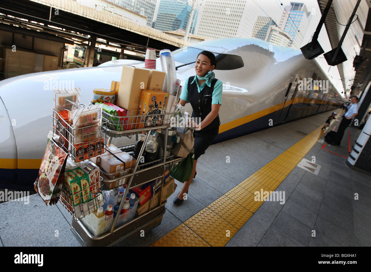 coffee cart girl on the JR East Railway shinkansen bullet trains, Japan
