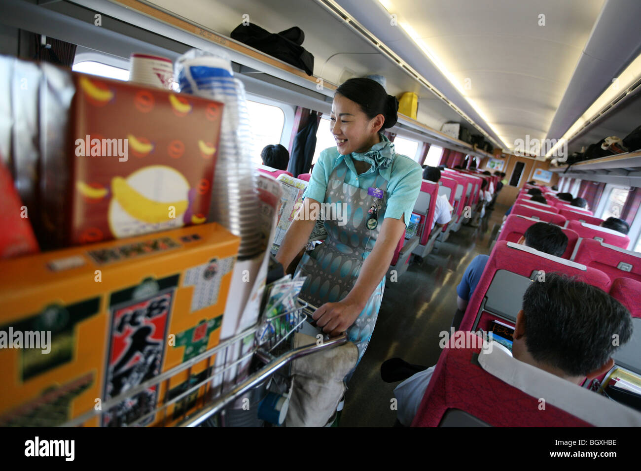 coffee cart girl on the JR East Railway shinkansen bullet trains, Japan Stock Photo Alamy