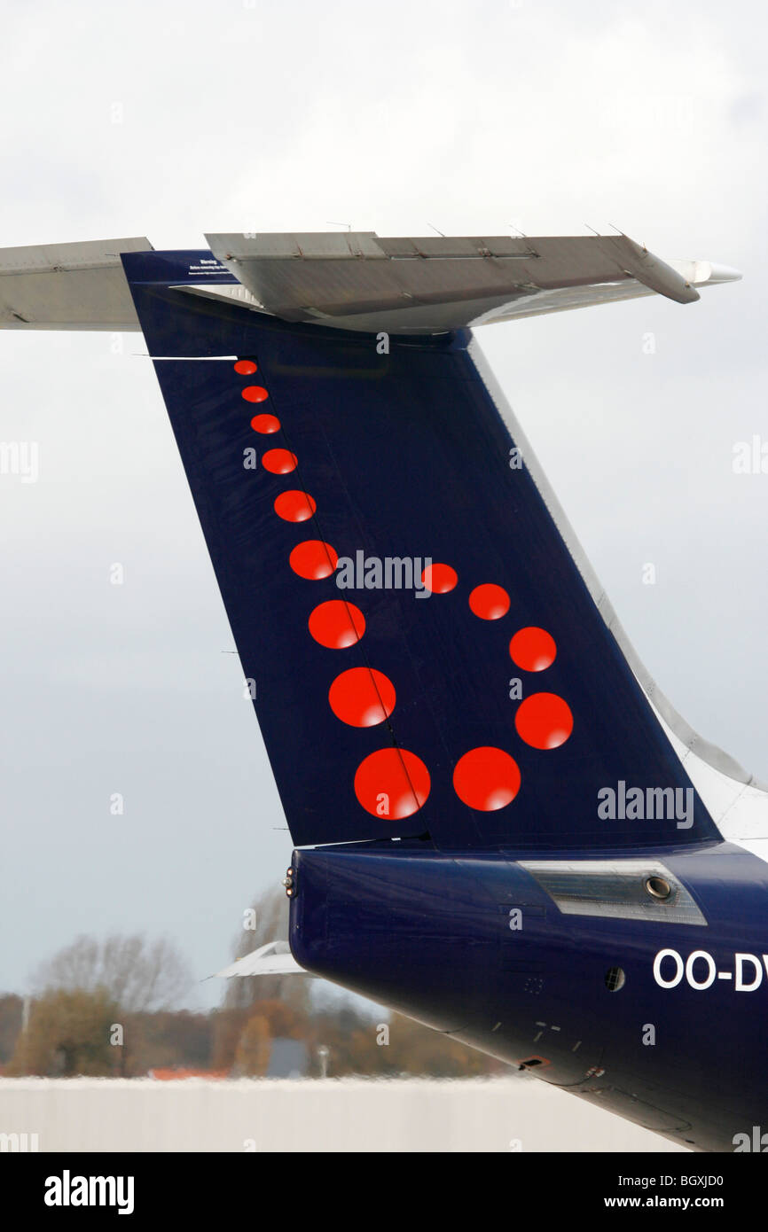 The Brussels Airlines logo on the tail of an AVRO passenger plane Stock Photo