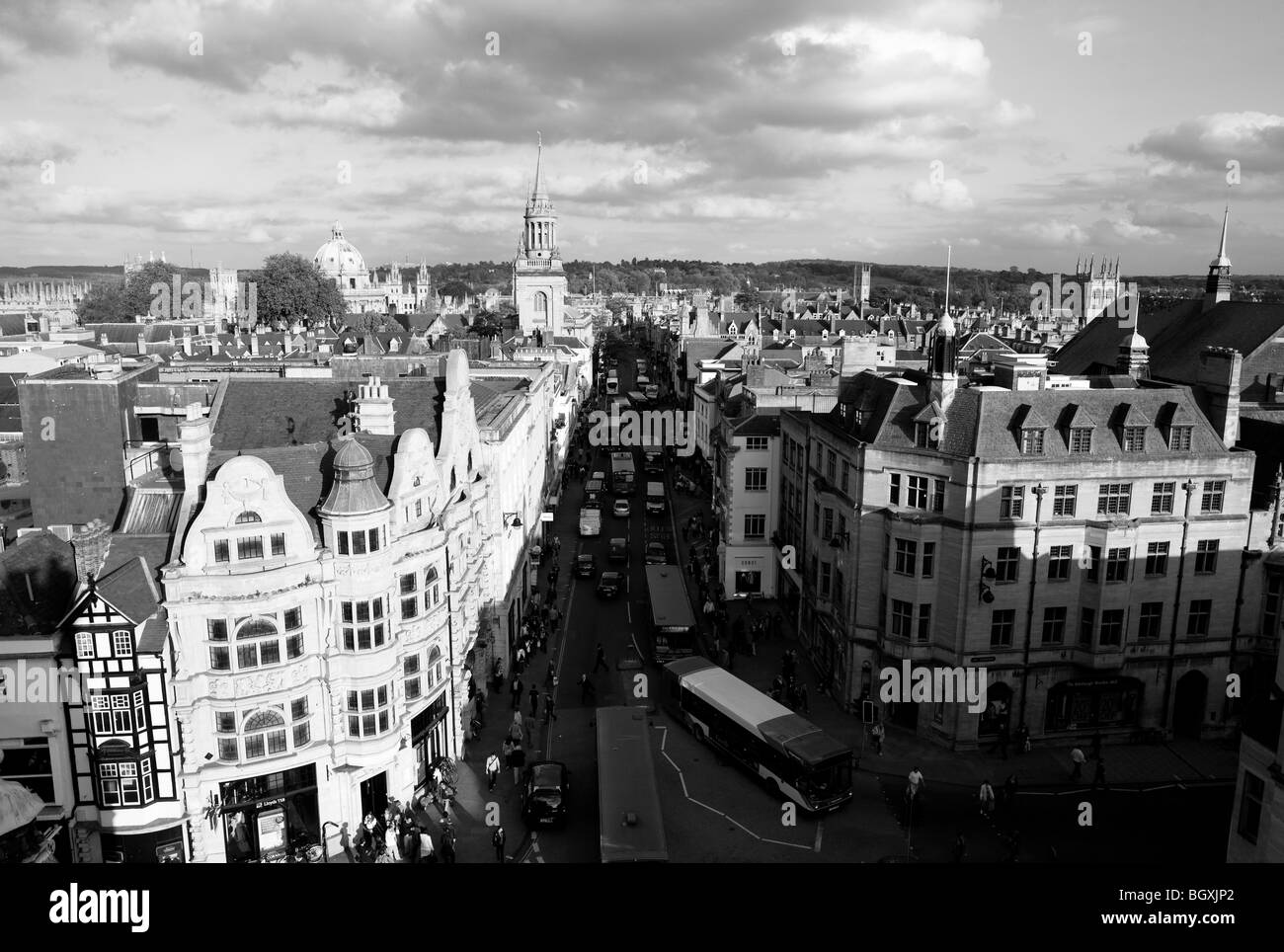 View of the High Street from Carfax Tower in the University City of Oxford, England UK Stock Photo