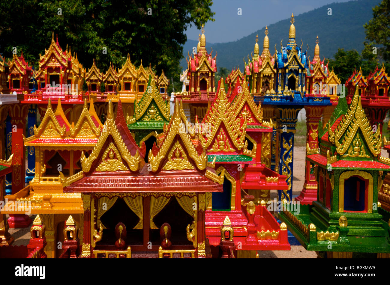Spirit house shires for sale in Koh Phangan Thailand Stock Photo