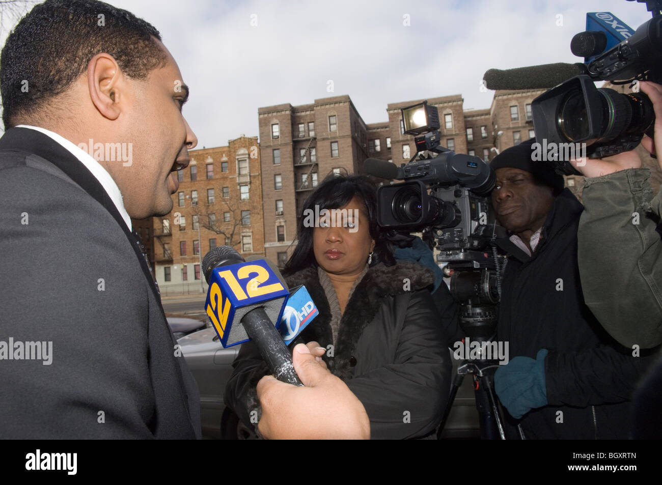 NY State Assemblymember Nelson Castro speaks at a press conference Stock Photo