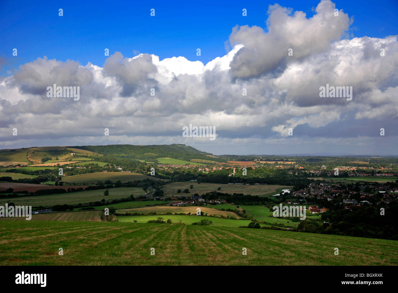 View over Upper Beeding village Rolling Hills South Downs National Park