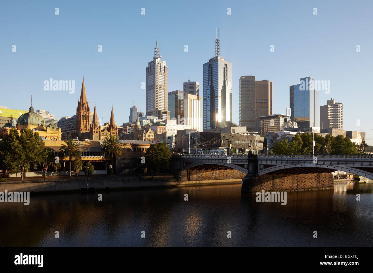 Princes Bridge and the city skyline at dawn Melbourne, Victoria, Australia Stock Photo