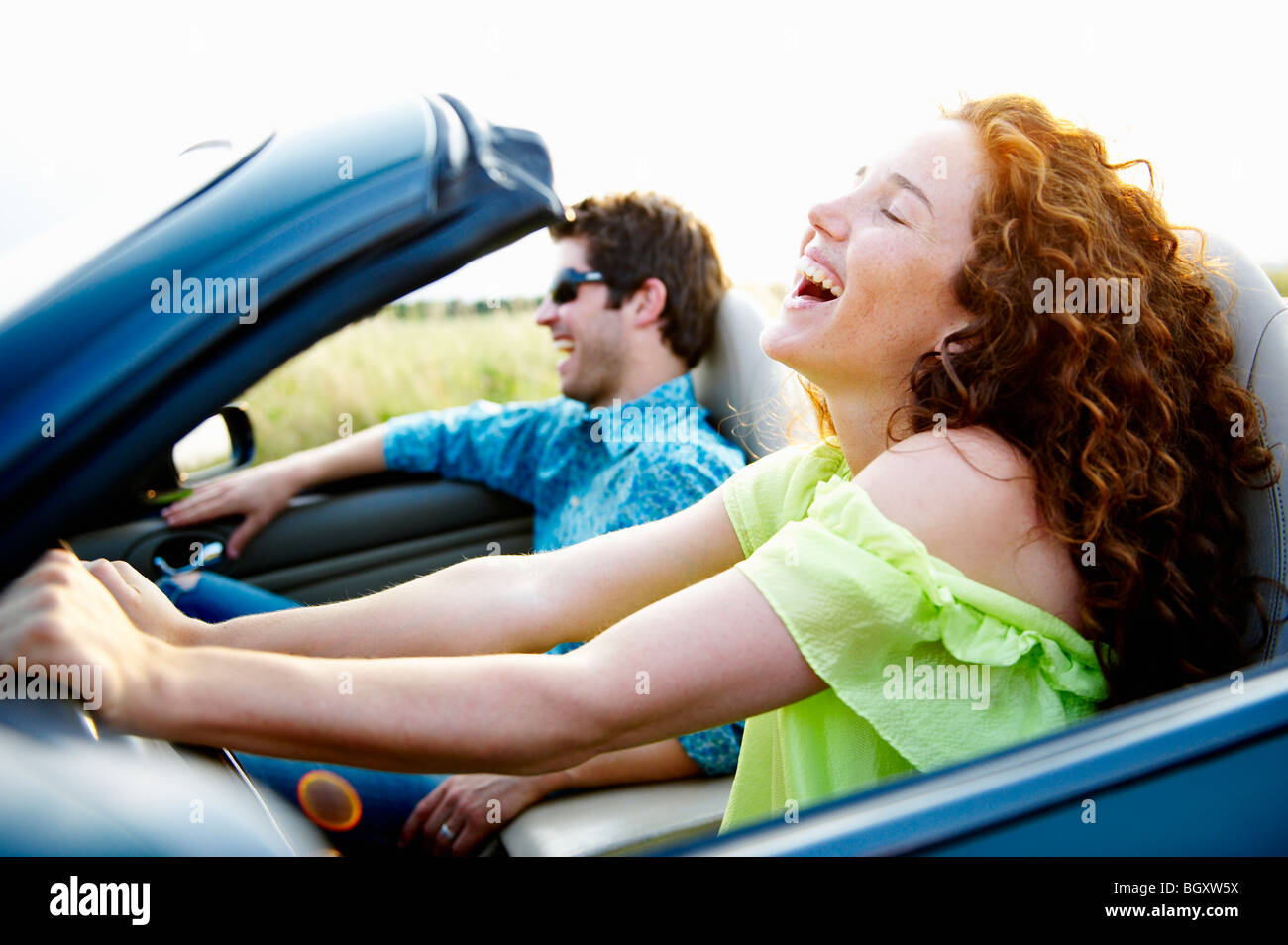 Couple in a convertible Stock Photo