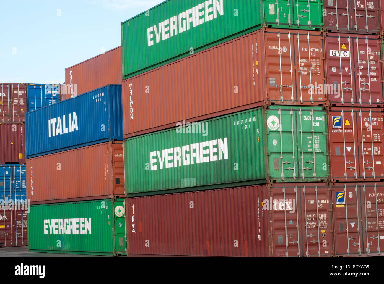 stack of shipping ships containers multi coloured Stock Photo Alamy