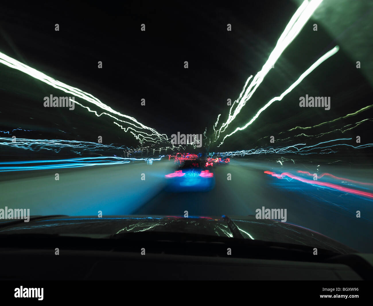 Car light's effects in the night Stock Photo