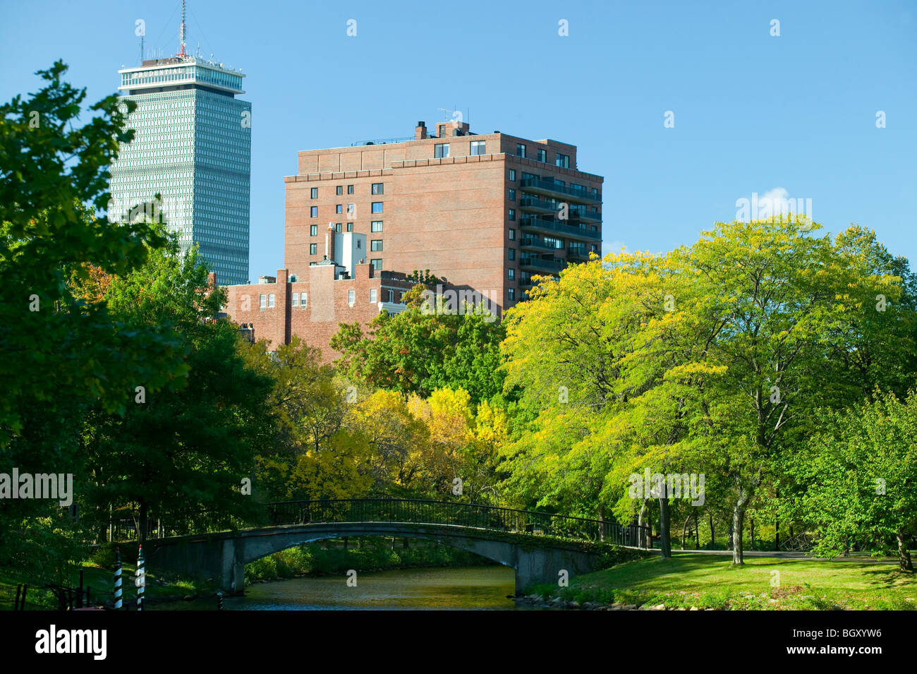 Prudential Tower from Charles River Esplanade, Boston, Massachusetts