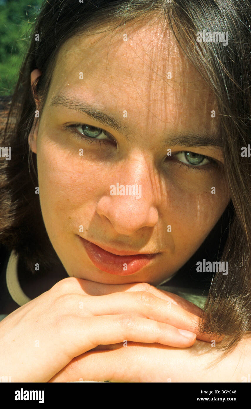 portrait of a young woman with black hair Stock Photo