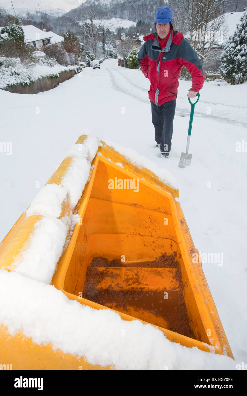 An empty salt bin on Fisherbeck Park in Ambleside, Cumbria, UK Stock