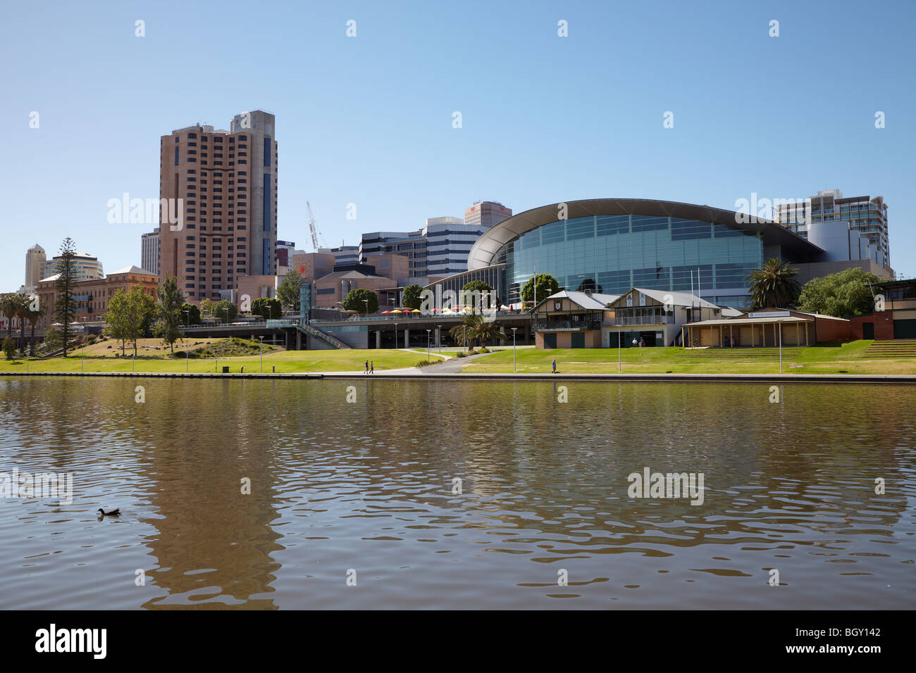Torrens Lake and the Convention Centre, Adelaide, SA, Australia Stock Photo