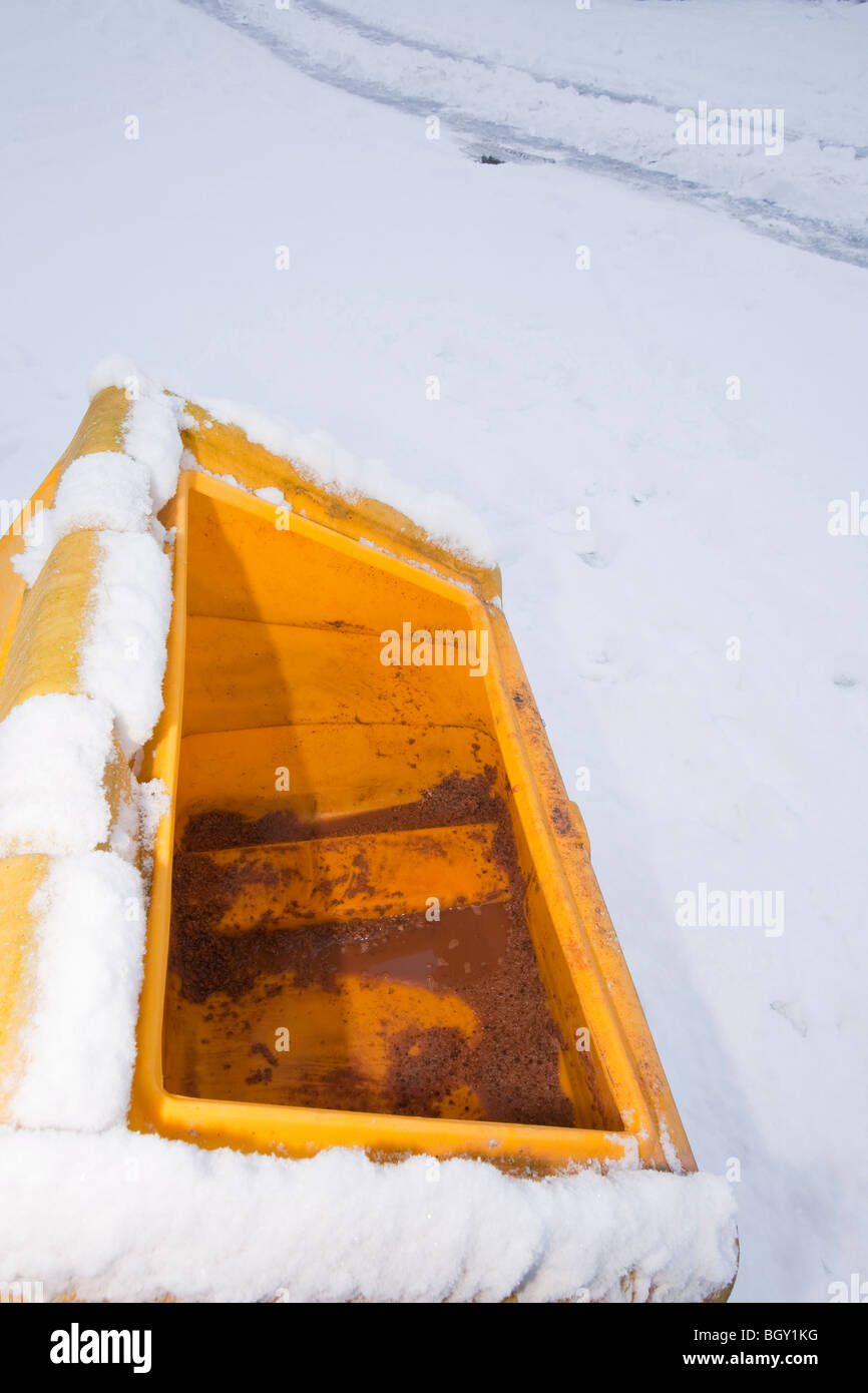 An empty salt bin on Fisherbeck Park in Ambleside, Cumbria, UK Stock