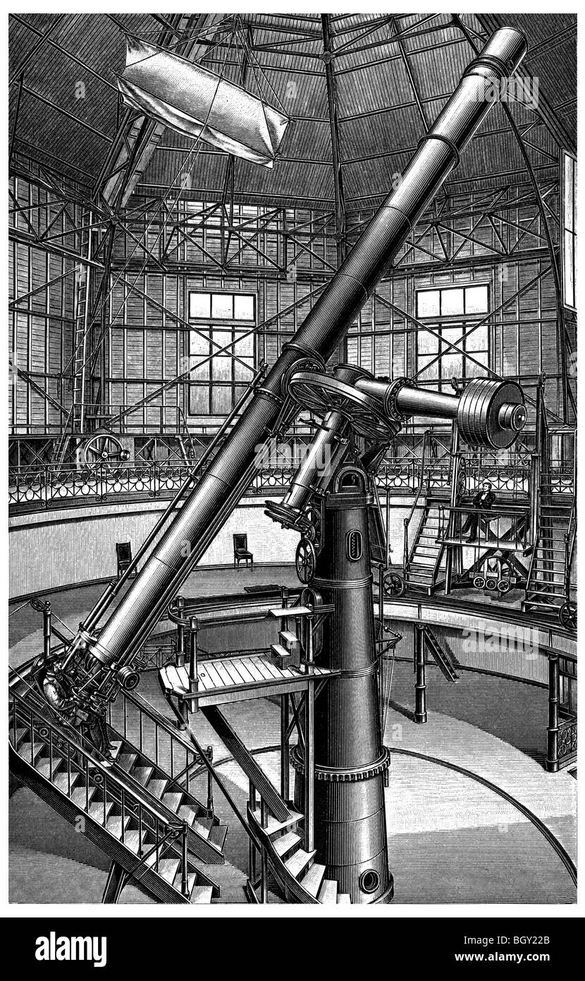 Refracting telescope, lens telescope, telescope observatory of Pulkowa Stock Photo