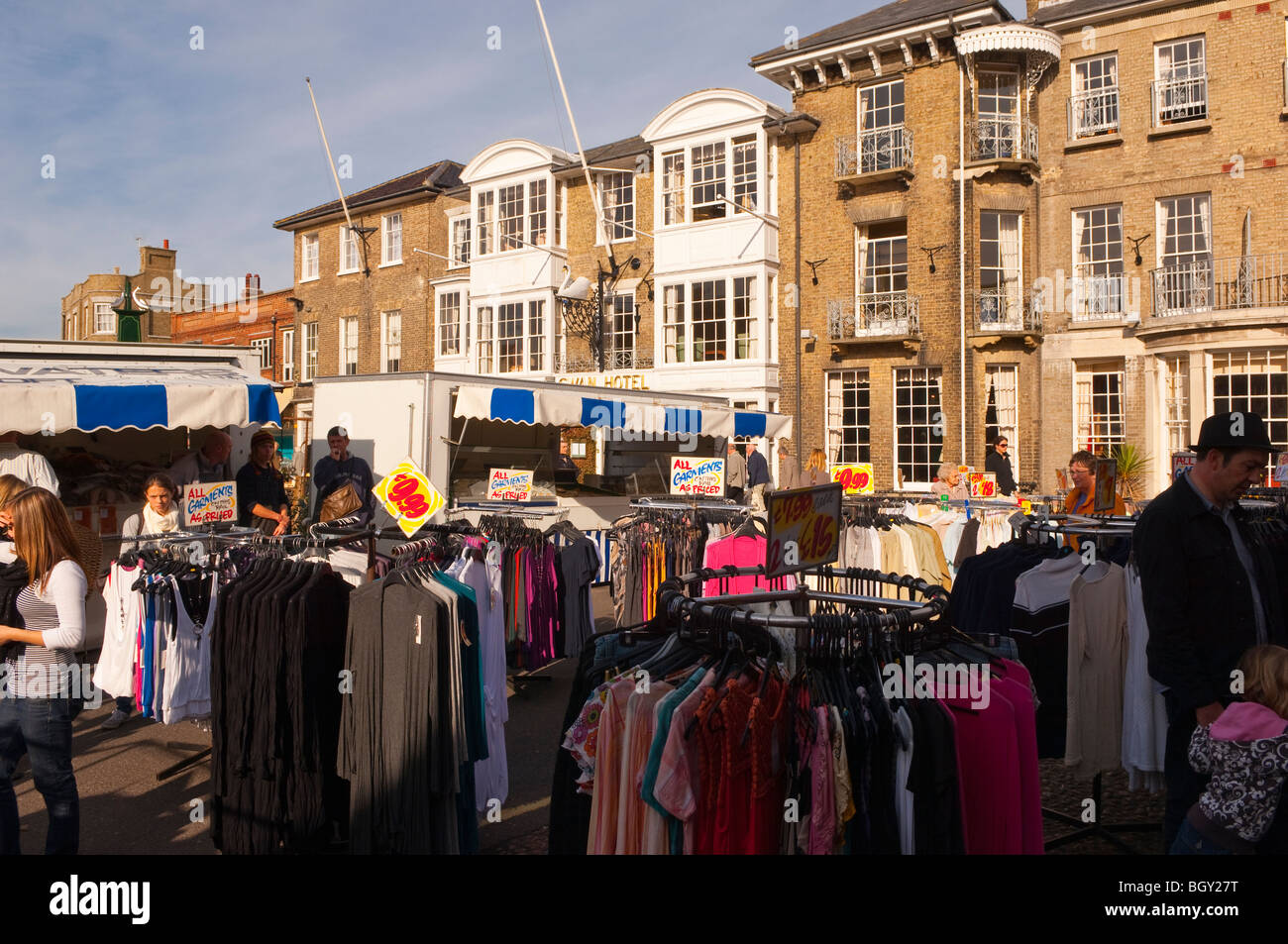 The outdoor market in the high street in Southwold , Suffolk , England , Britain , Uk Stock Photo