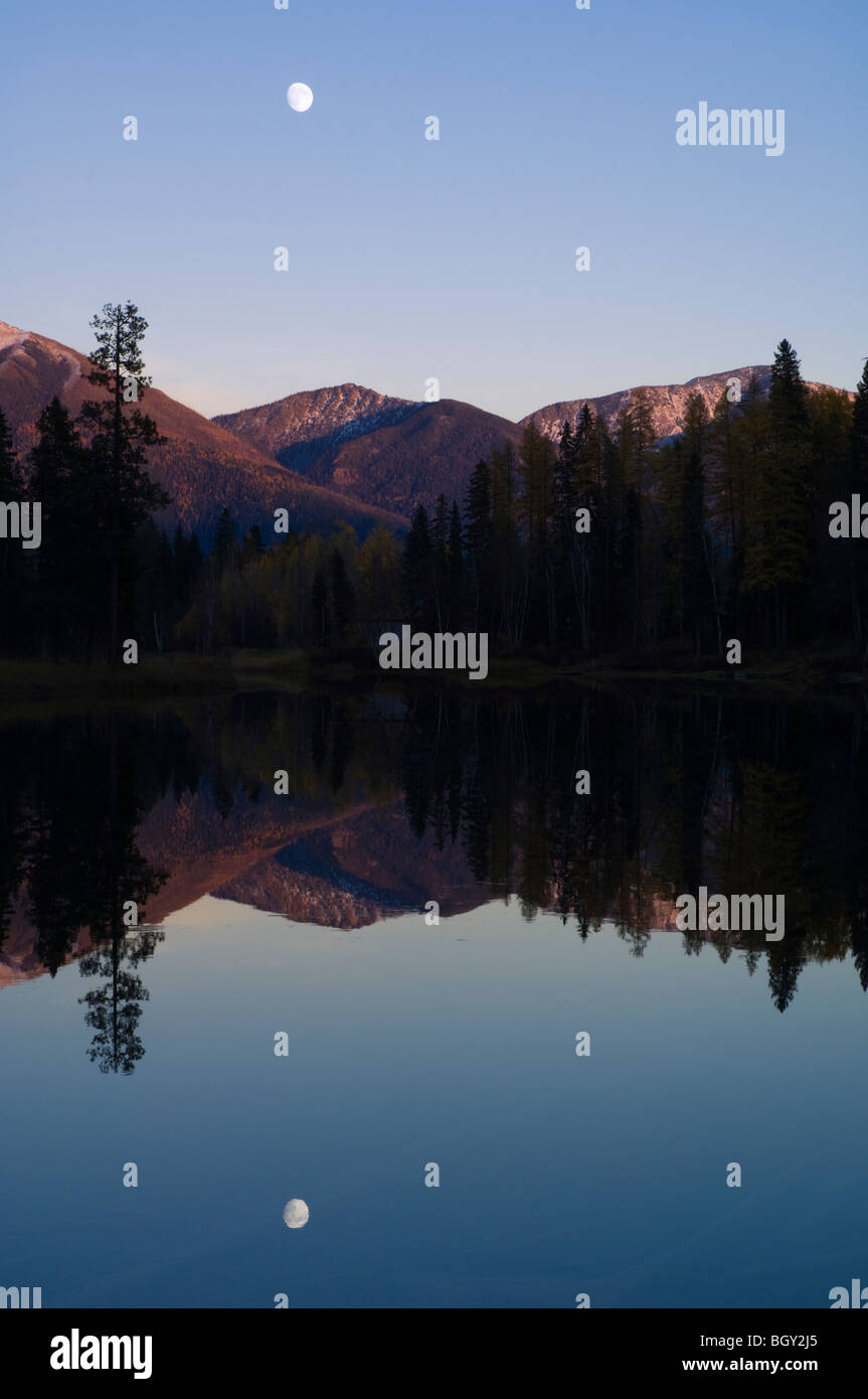 Swan River and Moon at sunset near Bigfork, MT Stock Photo Alamy