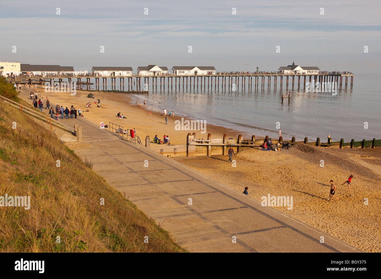 The Pier with holidaymakers in Southwold , Suffolk , England , Britain , Uk Stock Photo