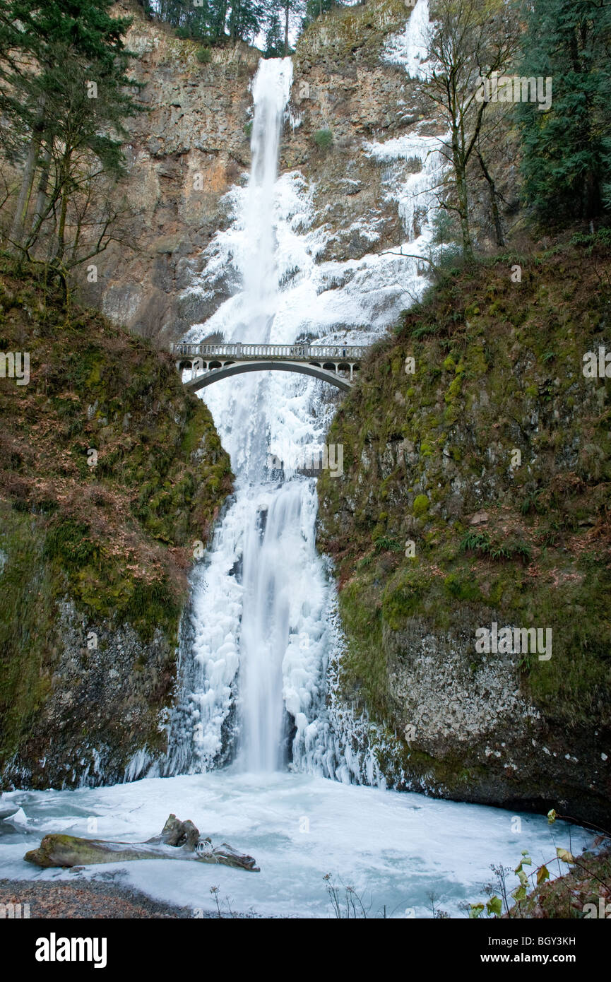 Multnomah Falls, Oregon, frozen, in winter Stock Photo - Alamy