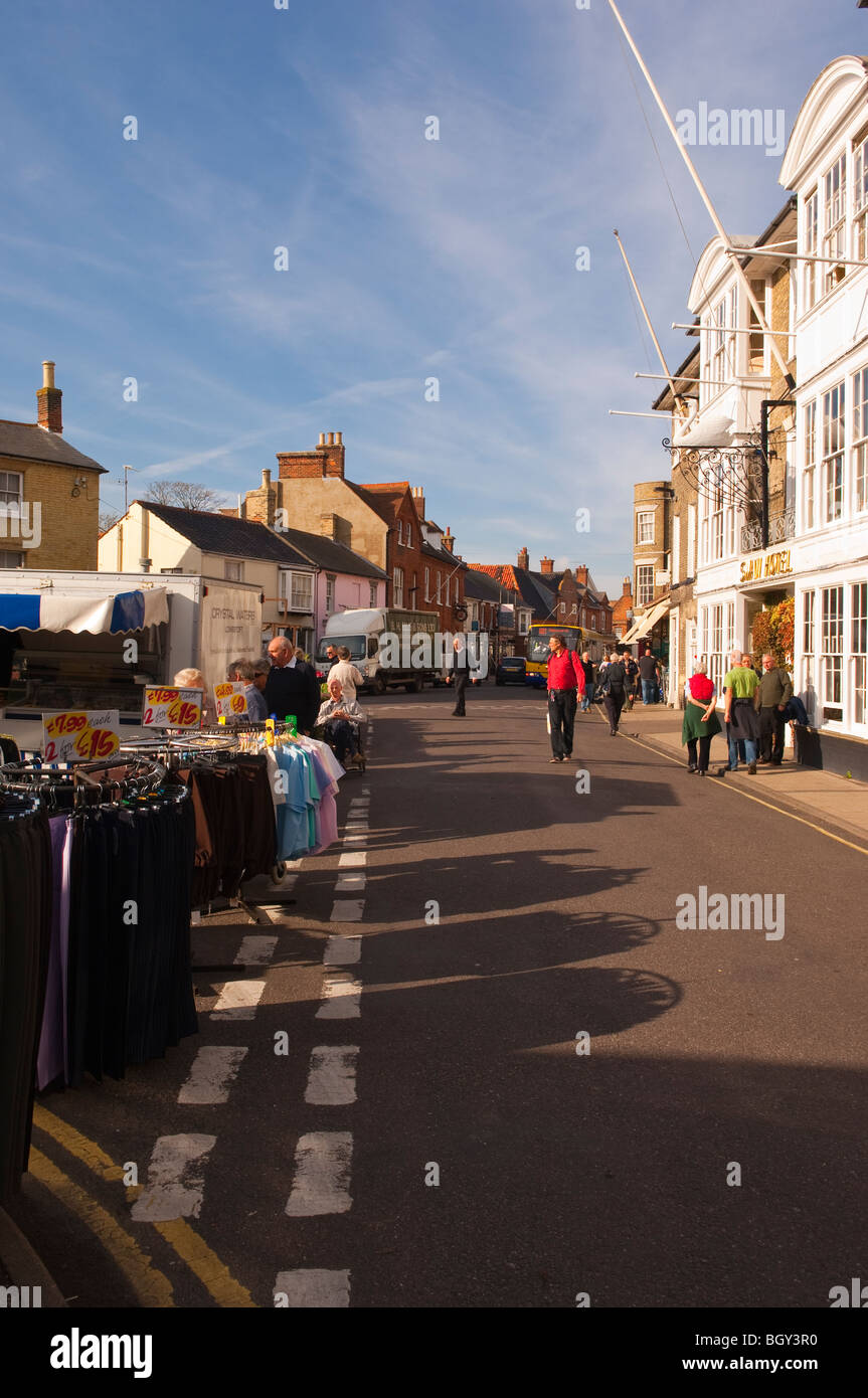 The outdoor market in the high street in Southwold , Suffolk , England , Britain , Uk Stock Photo