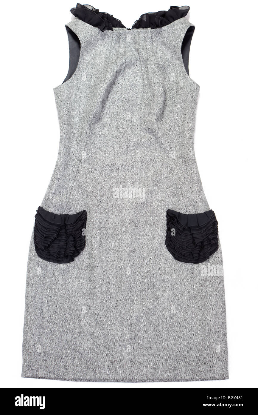 Women's sleeveless dress. Black and gray. Isolated object on a white background. Stock Photo