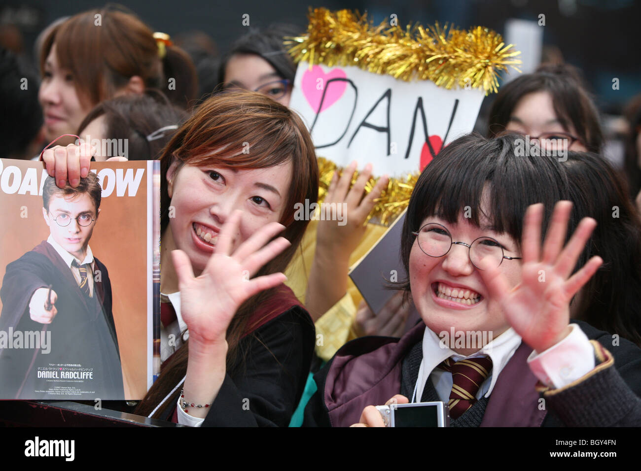 Japanese fans at the red carpet premiere of the 5th Harry Potter movie, 'Harry Potter and the Order of the Phoenix'. Stock Photo