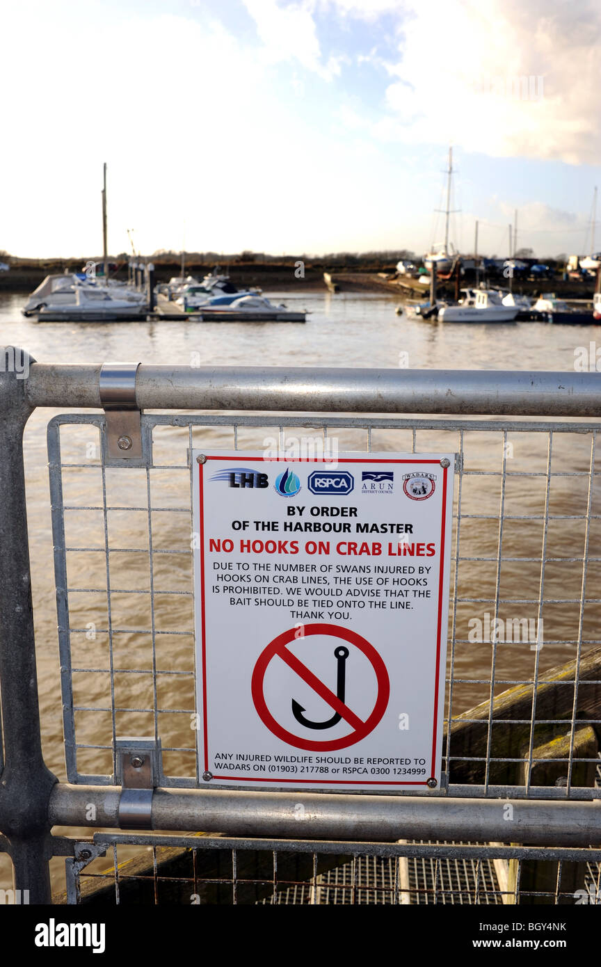 Crab Fishing sign at Littlehampton harbour West Sussex UK Stock Photo