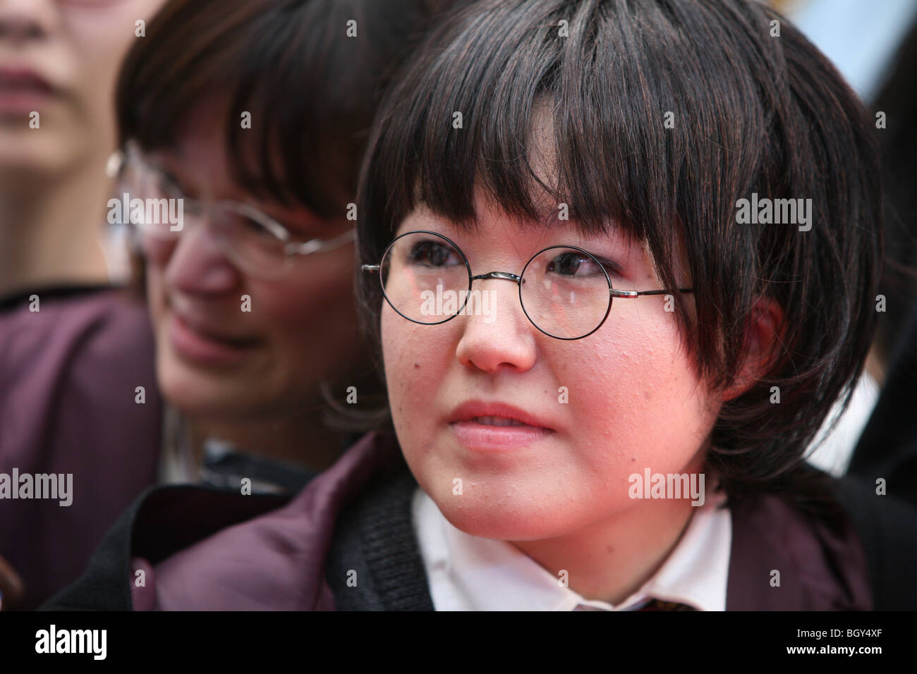 Japanese fans at the red carpet premiere of the 5th Harry Potter movie, 'Harry Potter and the Order of the Phoenix'. Stock Photo