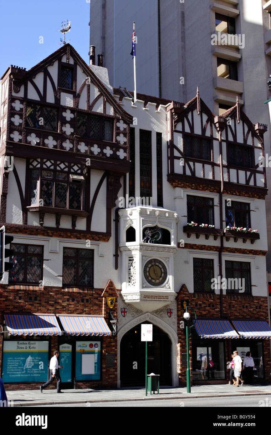 Tudor style architecture at London Court in Perth, Western Australia. View from St. Georges Terrace. Stock Photo