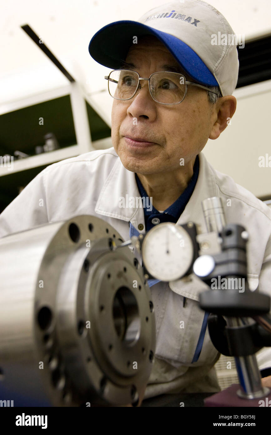 Elderly workers in Japanese industry, Japan. Stock Photo