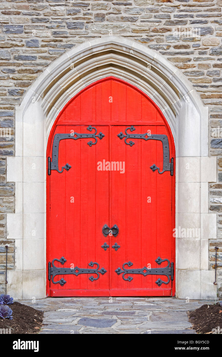 Red Church Doors On A Old Stone Church Stock Photo 27641837 Alamy