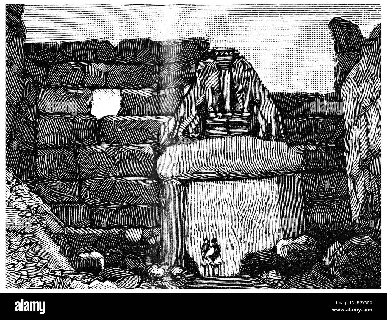Lion gate and wall Mycenae, Greece Stock Photo