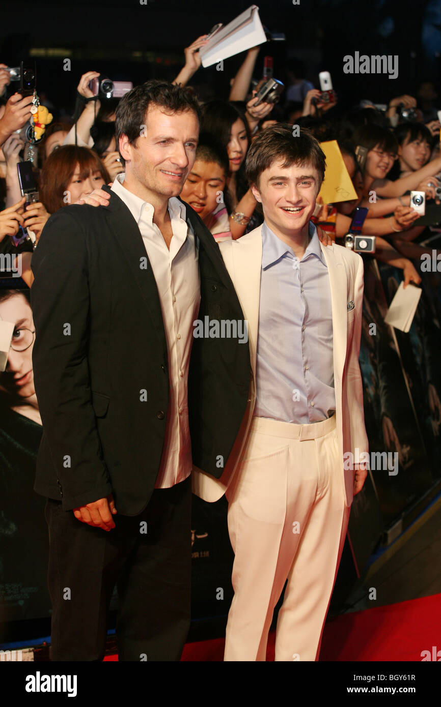 actor Daniel Radcliffe, and producer David Heyman, premiere of 5th Harry Potter movie 'Harry Potter and the Order of Phoenix'. Stock Photo