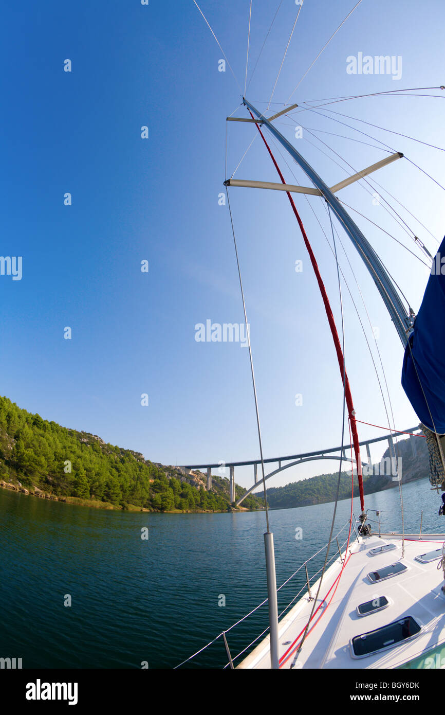 Sailing in the Krka River Stock Photo