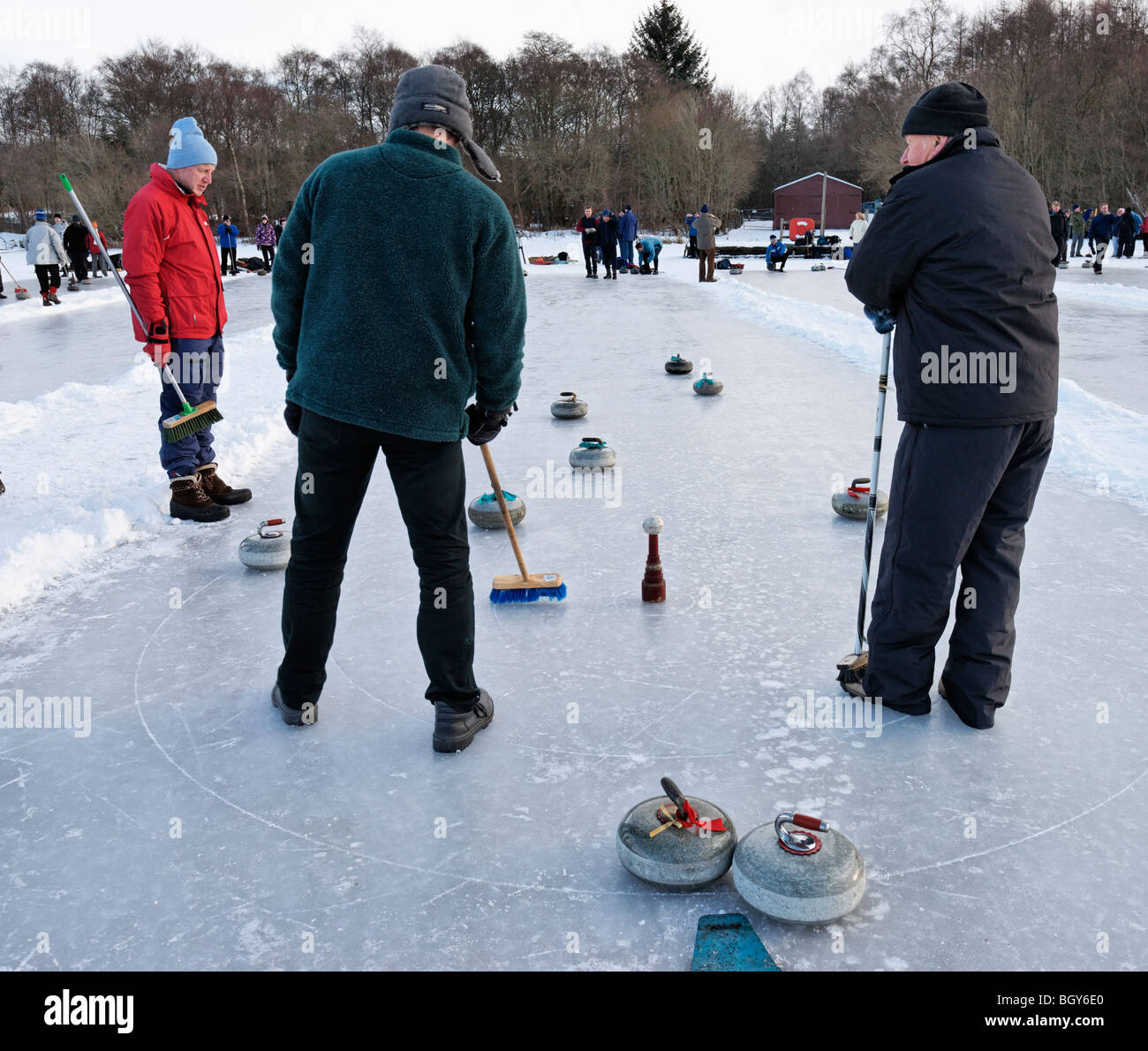 Curling match on the Lake of Menteith, Stirling, Scotland, UK Stock Photo