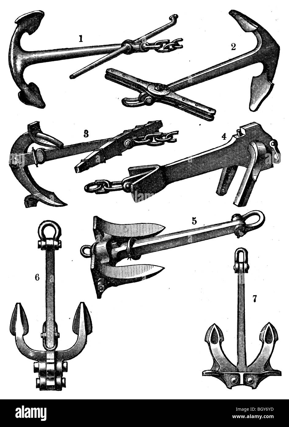 Different ship anchors Stock Photo