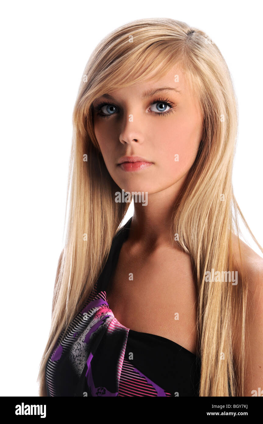 Portrait of beautiful young woman isolated over white background Stock ...